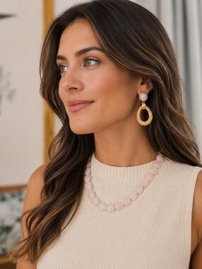 Lisi Lerch Pink Heart Quartz Bead Necklace with gold toned hardware- NEW